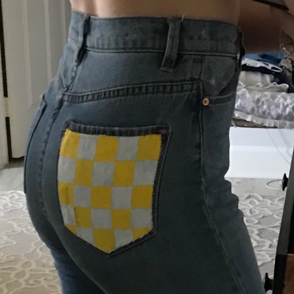 yellow checkered pocket high rise jeans BDG